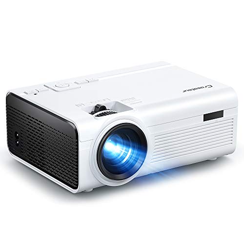 Crosstour Proyector, Mini Proyector Portátil Soporte HD, Cine en Casa con Control Remoto, 55000 Horas Vida, Altavoces Duales Compatible con HDMI USB SD Chromecast PS4 (Cable HDMI/AV Incluido)