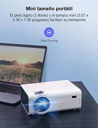 Crosstour Proyector, Mini Proyector Portátil Soporte HD, Cine en Casa con Control Remoto, 55000 Horas Vida, Altavoces Duales Compatible con HDMI USB SD Chromecast PS4 (Cable HDMI/AV Incluido)