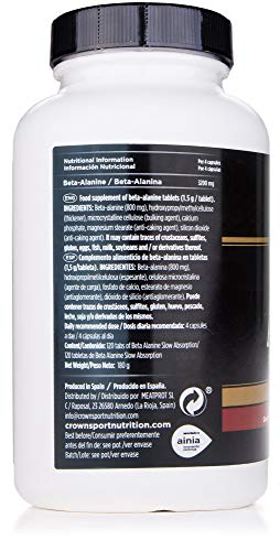 Crown Sport Nutrition Beta Alanina Slow Absorption, Ayuda a reducir la parestesia, Suplemento para deportistas - 120 comprimidos Crown Sport Nutrition Beta Alanina Slow Absorption, Ayuda a reducir la parestesia, Suplemento para deportistas - 120 comprimidos