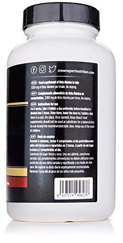 Crown Sport Nutrition Beta Alanina Slow Absorption, Ayuda a reducir la parestesia, Suplemento para deportistas - 120 comprimidos Crown Sport Nutrition Beta Alanina Slow Absorption, Ayuda a reducir la parestesia, Suplemento para deportistas - 120 comprimidos