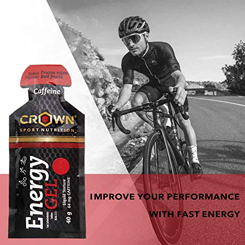 Crown Sport Nutrition Gel Energético - con o sin Cafeína - 10 unidades Carbohidratos en ratio 2:1:1 (Maltodextrina - Dextrosa - Fructosa) Ciclismo Running Deporte Entreno