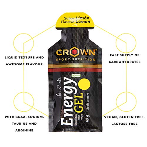 Crown Sport Nutrition Gel Energético - con o sin Cafeína - 10 unidades Carbohidratos en ratio 2:1:1 (Maltodextrina - Dextrosa - Fructosa) Ciclismo Running Deporte Entreno