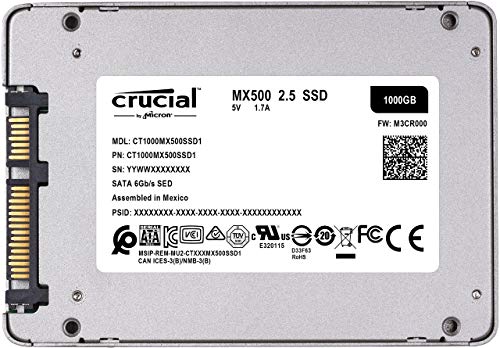 Crucial MX500 1TB CT1000MX500SSD1 Unidad interna de estado sólido-hasta 560 MB/s (3D NAND, SATA, 2.5 Pulgadas)