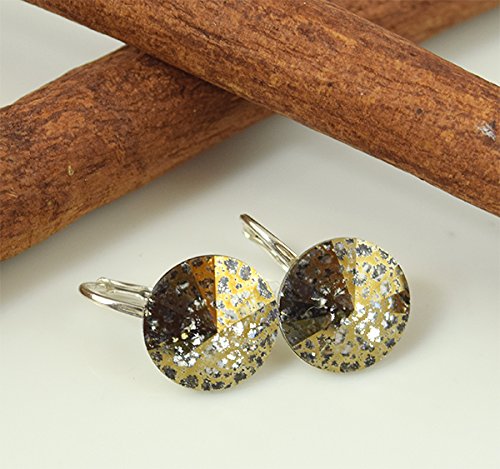 Crystals & Stones * Gold Patina * * * Rivoli * 14 mm - Bonitos pendientes para mujer con cristales de Swarovski Elements - Maravillosos pendientes con caja de regalo