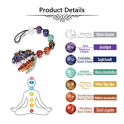 CrystalTears 7 piedras chakras naturales para colgar de piedra preciosa curativa a mano, flecos de grava, para yoga, meditación, curación, reiki, decoración para casa, jardín, coche CrystalTears 7 piedras chakras naturales para colgar de piedra preciosa curativa a mano, flecos de grava, para yoga, meditación, curación, reiki, decoración para casa, jardín, coche