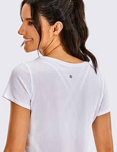 CRZ YOGA Mujer Algodón Pima Suelta Camisetas Manga Corta Deportiva Tops Blanco 36 CRZ YOGA Mujer Algodón Pima Suelta Camisetas Manga Corta Deportiva Tops Blanco 36