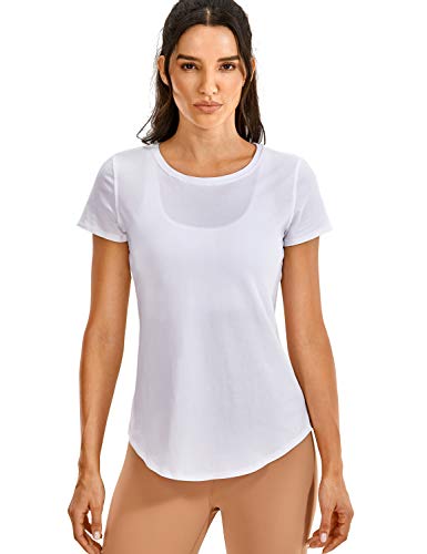 CRZ YOGA Mujer Algodón Pima Suelta Camisetas Manga Corta Deportiva Tops Blanco 36 CRZ YOGA Mujer Algodón Pima Suelta Camisetas Manga Corta Deportiva Tops Blanco 36