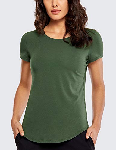 CRZ YOGA Mujer Algodón Pima Suelta Camisetas Manga Corta Deportiva Tops Verde Oliva 44 CRZ YOGA Mujer Algodón Pima Suelta Camisetas Manga Corta Deportiva Tops Verde Oliva 44