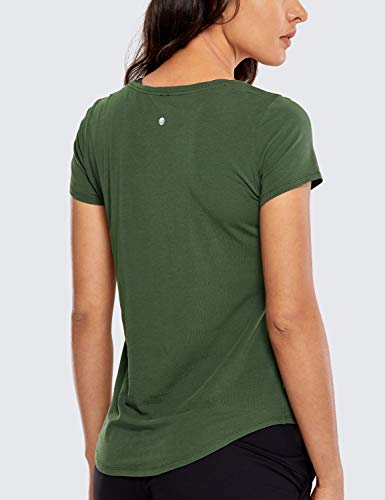 CRZ YOGA Mujer Algodón Pima Suelta Camisetas Manga Corta Deportiva Tops Verde Oliva 44