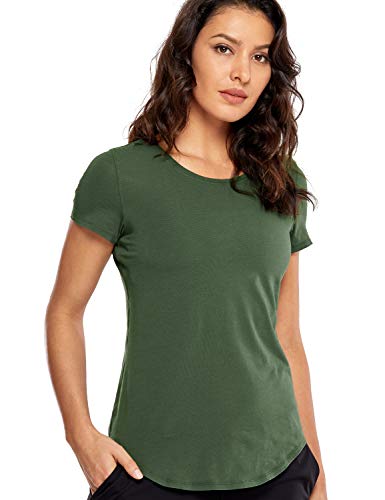 CRZ YOGA Mujer Algodón Pima Suelta Camisetas Manga Corta Deportiva Tops Verde Oliva 44 CRZ YOGA Mujer Algodón Pima Suelta Camisetas Manga Corta Deportiva Tops Verde Oliva 44