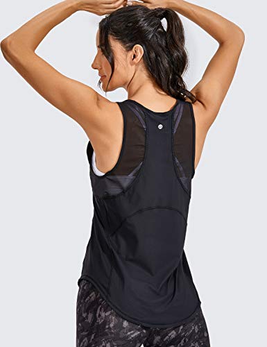 CRZ YOGA Mujer Camiseta de Tirantes de Malla Sin Mangas de Yoga Fitness Deportiva Negro 44