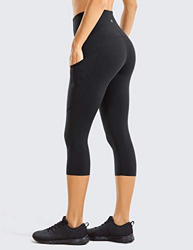 CRZ YOGA Mujer Cintura Alta Leggings Deportivas Fitness Running Pantalones Capri con Bolsillos -48cm Negro -R432 42