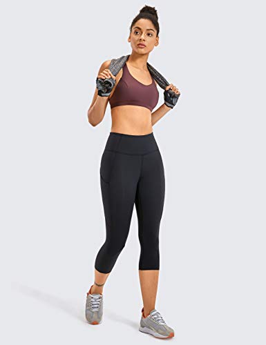 CRZ YOGA Mujer Cintura Alta Leggings Deportivas Fitness Running Pantalones Capri con Bolsillos -48cm Negro -R432 42 CRZ YOGA Mujer Cintura Alta Leggings Deportivas Fitness Running Pantalones Capri con Bolsillos -48cm Negro -R432 42