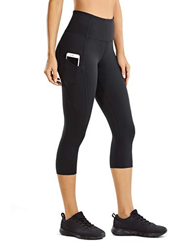 CRZ YOGA Mujer Cintura Alta Leggings Deportivas Fitness Running Pantalones Capri con Bolsillos -48cm Negro -R432 42 CRZ YOGA Mujer Cintura Alta Leggings Deportivas Fitness Running Pantalones Capri con Bolsillos -48cm Negro -R432 42