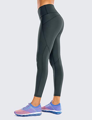 CRZ YOGA Mujer Compression Leggings Cintura Alta Deportivos Running Fitness Pantalon con Bolsillo-63cm Melanita R424 42