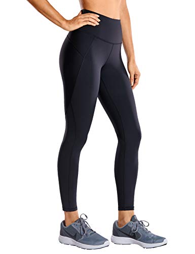 CRZ YOGA Mujer Compression Leggings Cintura Alta Deportivos Running Fitness Pantalon con Bolsillo-63cm Negro R424 44