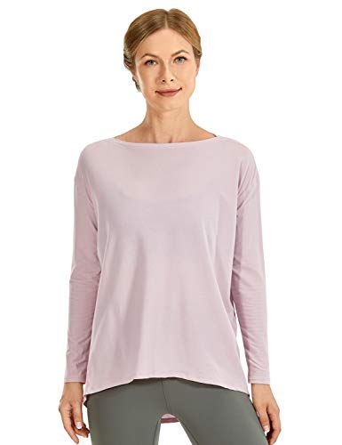 CRZ YOGA Mujer Loose Fit Top Ropa Deportiva Camiseta De Manga Larga con Cuello Barco Rosa Gris 46 CRZ YOGA Mujer Loose Fit Top Ropa Deportiva Camiseta De Manga Larga con Cuello Barco Rosa Gris 46
