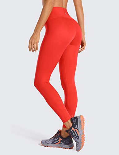 CRZ YOGA Mujer Mallas Largos Leggings Deportivos Cintura Alta con Bolsillo-63cm Rojo Oscuro 44