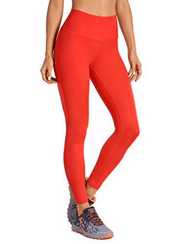 CRZ YOGA Mujer Mallas Largos Leggings Deportivos Cintura Alta con Bolsillo-63cm Rojo Oscuro 44