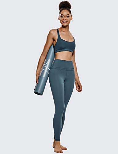 CRZ YOGA Mujer Naked Feeling Deportivos 7/8 Leggings Yoga Fitness Pantalon de Cintura Alta con Bolsillos-63cm Azul de gasolina-R009 46