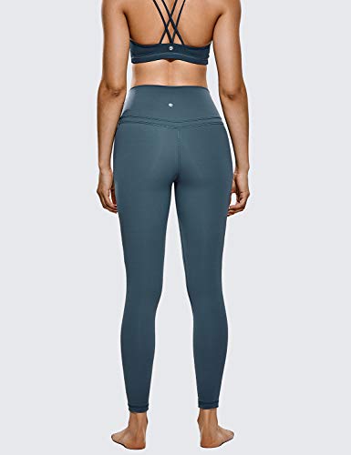 CRZ YOGA Mujer Naked Feeling Deportivos 7/8 Leggings Yoga Fitness Pantalon de Cintura Alta con Bolsillos-63cm Azul de gasolina-R009 46