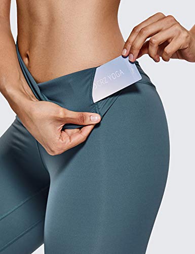 CRZ YOGA Mujer Naked Feeling Deportivos 7/8 Leggings Yoga Fitness Pantalon de Cintura Alta con Bolsillos-63cm Azul de gasolina-R009 46 CRZ YOGA Mujer Naked Feeling Deportivos 7/8 Leggings Yoga Fitness Pantalon de Cintura Alta con Bolsillos-63cm Azul de gasolina-R009 46