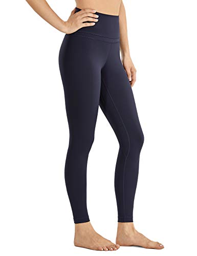 CRZ YOGA Mujer Naked Feeling Deportivos 7/8 Leggings Yoga Fitness Pantalon de Cintura Alta con Bolsillos-63cm Azul marino-R009 36