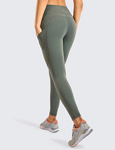 CRZ YOGA Mujer Naked Feeling Leggings Deportivas Cintura Alta Yoga Fitness Pantalones con Bolsillo-63cm Sabio Gris 36