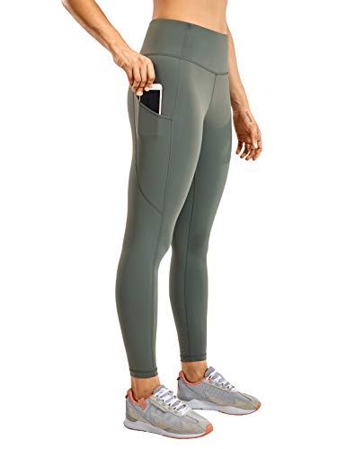 CRZ YOGA Mujer Naked Feeling Leggings Deportivas Cintura Alta Yoga Fitness Pantalones con Bolsillo-63cm Sabio Gris 36