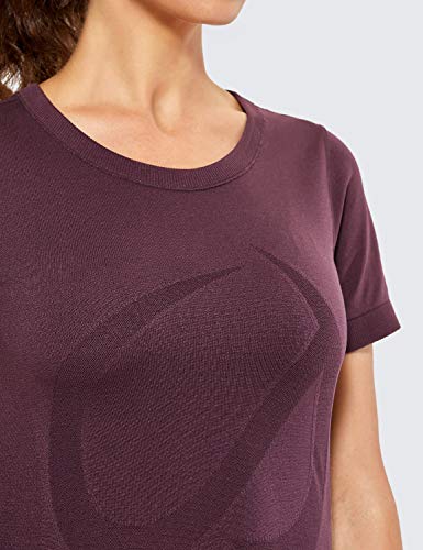 CRZ YOGA Mujer Ropa Deportiva Sports Casuales Camiseta Malla sin Costura Manga Corta Violeta Claro 36 CRZ YOGA Mujer Ropa Deportiva Sports Casuales Camiseta Malla sin Costura Manga Corta Violeta Claro 36