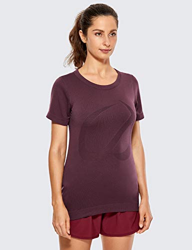 CRZ YOGA Mujer Ropa Deportiva Sports Casuales Camiseta Malla sin Costura Manga Corta Violeta Claro 36 CRZ YOGA Mujer Ropa Deportiva Sports Casuales Camiseta Malla sin Costura Manga Corta Violeta Claro 36