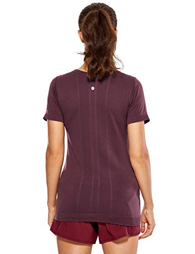 CRZ YOGA Mujer Ropa Deportiva Sports Casuales Camiseta Malla sin Costura Manga Corta Violeta Claro 36 CRZ YOGA Mujer Ropa Deportiva Sports Casuales Camiseta Malla sin Costura Manga Corta Violeta Claro 36
