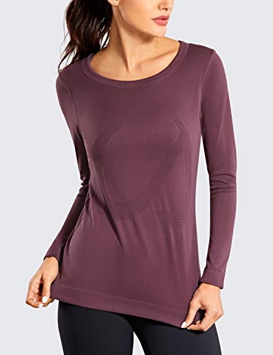 CRZ YOGA Mujer Ropa Deportiva Sports Casuales Camiseta Malla sin Costura Manga Larga Violeta Claro 42 CRZ YOGA Mujer Ropa Deportiva Sports Casuales Camiseta Malla sin Costura Manga Larga Violeta Claro 42