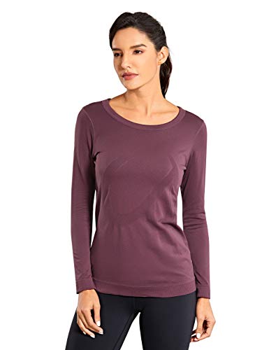 CRZ YOGA Mujer Ropa Deportiva Sports Casuales Camiseta Malla sin Costura Manga Larga Violeta Claro 42