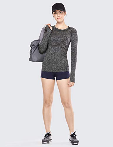 CRZ YOGA Mujer Ropa Deportiva Sports Casuales Camiseta sin Costura Manga Larga Negro/Blanco-R211 38 CRZ YOGA Mujer Ropa Deportiva Sports Casuales Camiseta sin Costura Manga Larga Negro/Blanco-R211 38