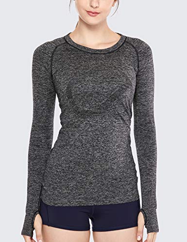 CRZ YOGA Mujer Ropa Deportiva Sports Casuales Camiseta sin Costura Manga Larga Negro/Blanco-R211 38 CRZ YOGA Mujer Ropa Deportiva Sports Casuales Camiseta sin Costura Manga Larga Negro/Blanco-R211 38