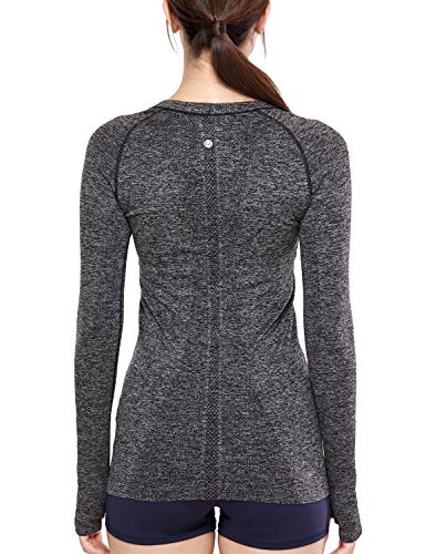 CRZ YOGA Mujer Ropa Deportiva Sports Casuales Camiseta sin Costura Manga Larga Negro/Blanco-R211 38 CRZ YOGA Mujer Ropa Deportiva Sports Casuales Camiseta sin Costura Manga Larga Negro/Blanco-R211 38