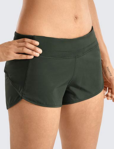 CRZ YOGA Pantalón Corto para Mujer Shorts con Bolsillo Cremallera -6cm Verde Oliva. 42