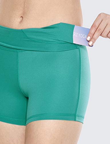 CRZ YOGA Pantalones Cortos Deportivos para Mujer,Running Pantalones Cortos de Yoga con Bolsillo - 10cm Verde Azulado 46