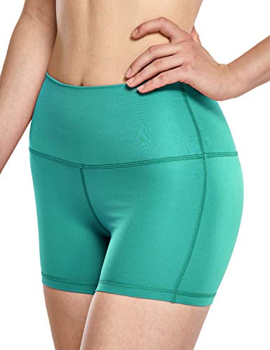 CRZ YOGA Pantalones Cortos Deportivos para Mujer,Running Pantalones Cortos de Yoga con Bolsillo - 10cm Verde Azulado 46