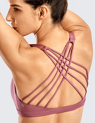 CRZ YOGA Sujetador Deportivo Mujer Sujetador de Yoga Almohadillas Extraíbles Strappy Sports sin Aros Misty Merlot S