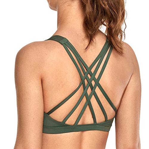 CRZ YOGA Sujetador Deportivo para Mujer Sujetador de Yoga con Tiras con Relleno Extraíble Selva Verde XS