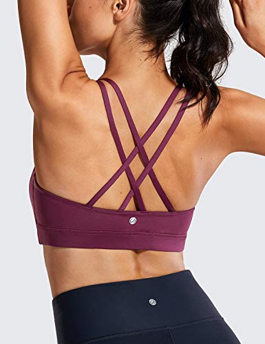 CRZ YOGA - Sujetador Deportivo Yoga Cruzados Almohadillas Extraíbles para Mujer Morado Oscuro M