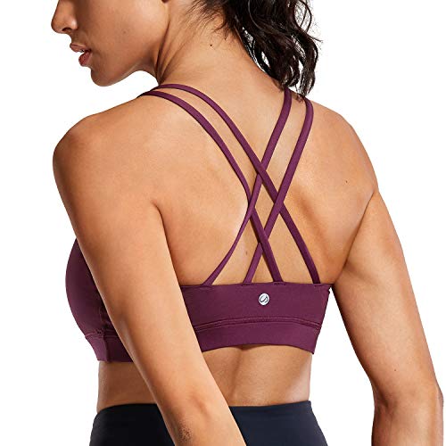 CRZ YOGA - Sujetador Deportivo Yoga Cruzados Almohadillas Extraíbles para Mujer Morado Oscuro M