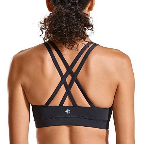 CRZ YOGA - Sujetador Deportivo Yoga Cruzados Almohadillas Extraíbles para Mujer Negro S