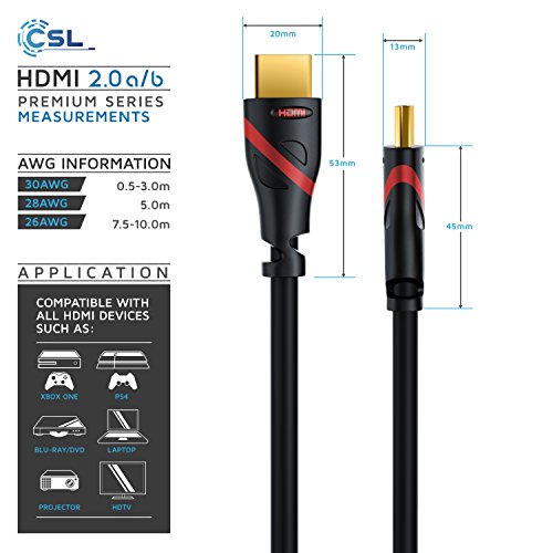 CSL - 2m Cable HDMI - Ultra HD 4k HDMI - Alta Velocidad con Ethernet - Full HD 1080p 4K Ultra HD 2160p 3D ARC y CEC - Cable de blindaje Triple - blindaje de Conector y contactos