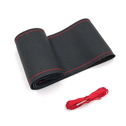 Cubierta funda volante para coche universal de cuero negro e hilo rojo microfibra 37-38cm diámetro con aguja e hilo