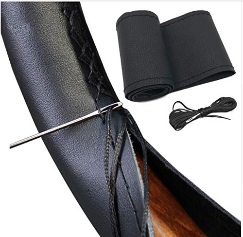 Cubierta funda volante para coche universal de cuero negro microfibra 37-38cm diámetro con aguja e hilo Cubierta funda volante para coche universal de cuero negro microfibra 37-38cm diámetro con aguja e hilo