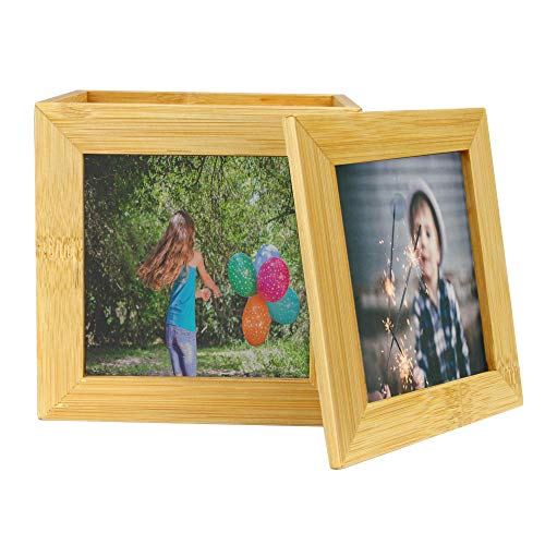 Cubo de la foto de bambú | Cuadro de cuadro de imagen | Caja de fotos | Caja de recuerdo de madera | Marco de fotos | Caja decorativa | M&W