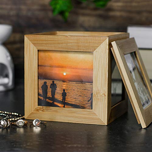 Cubo de la foto de bambú | Cuadro de cuadro de imagen | Caja de fotos | Caja de recuerdo de madera | Marco de fotos | Caja decorativa | M&W